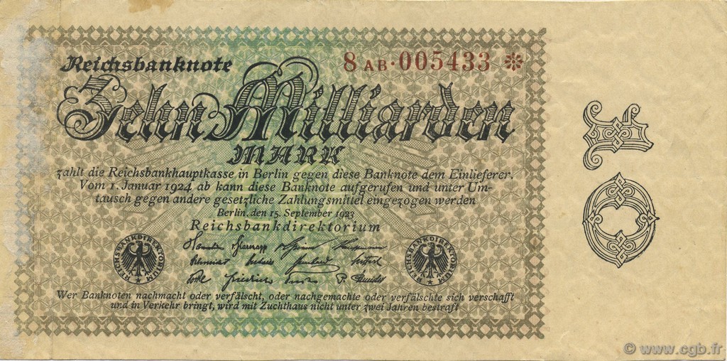 10 Milliards Mark ALLEMAGNE  1923 P.116b TTB