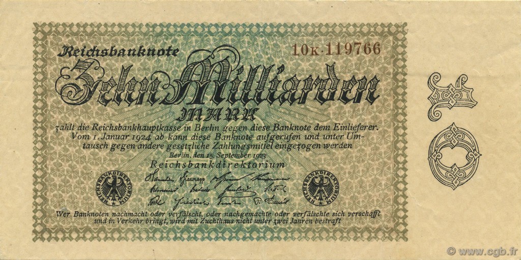 10 Milliards Mark ALLEMAGNE  1923 P.116b SUP