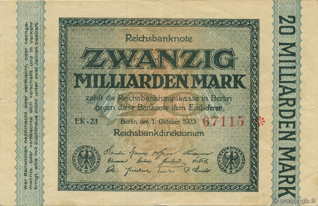 20 Milliards Mark ALLEMAGNE  1923 P.118a TTB