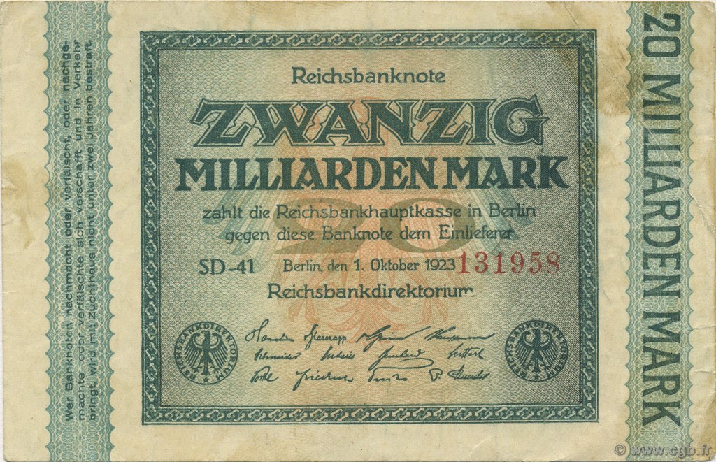 20 Milliards Mark ALLEMAGNE  1923 P.118c TTB
