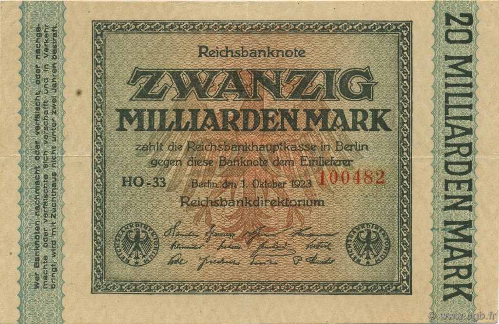 20 Milliards Mark ALLEMAGNE  1923 P.118e TTB+