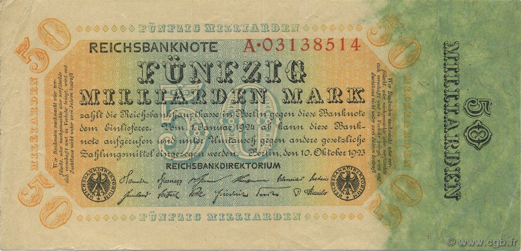 50 Milliards Mark DEUTSCHLAND  1923 P.119a VZ