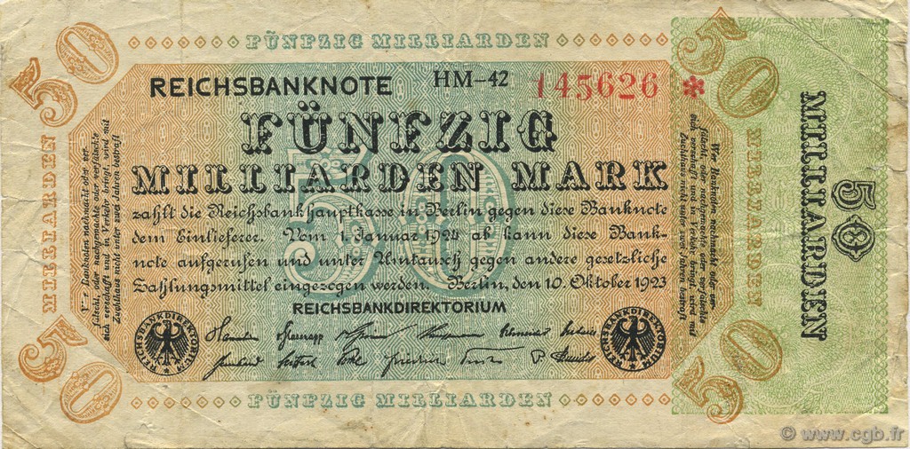 50 Milliards Mark GERMANY  1923 P.120a F