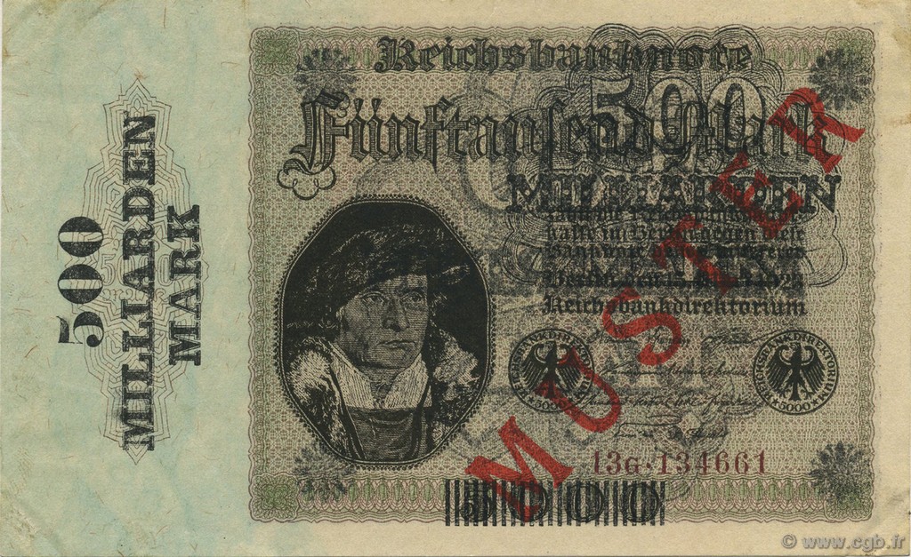 500 Milliard Mark Spécimen GERMANY  1923 P.124as XF+
