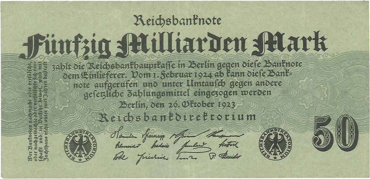 50 Milliards Mark GERMANY  1923 P.125b XF+