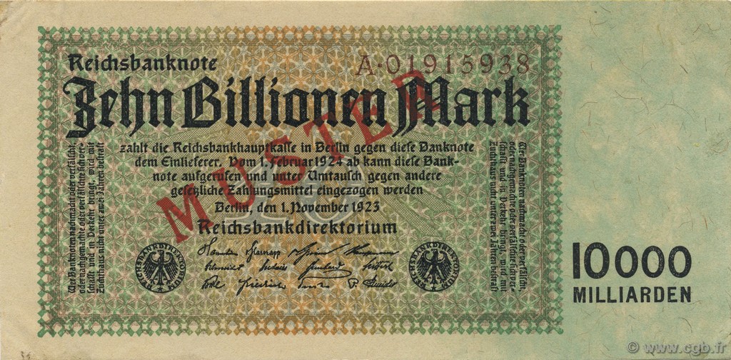 10 Billions Mark Spécimen GERMANY  1923 P.131as AU