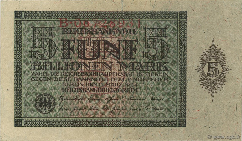 5 Billions Mark GERMANY  1924 P.141 VF+
