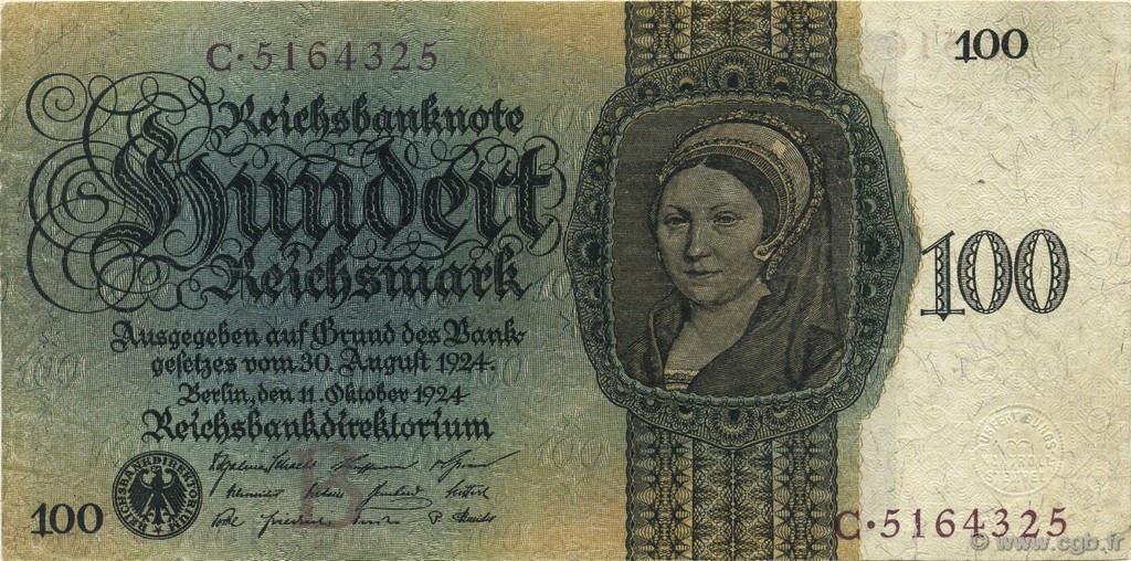 100 Reichsmark GERMANY  1924 P.178 XF-