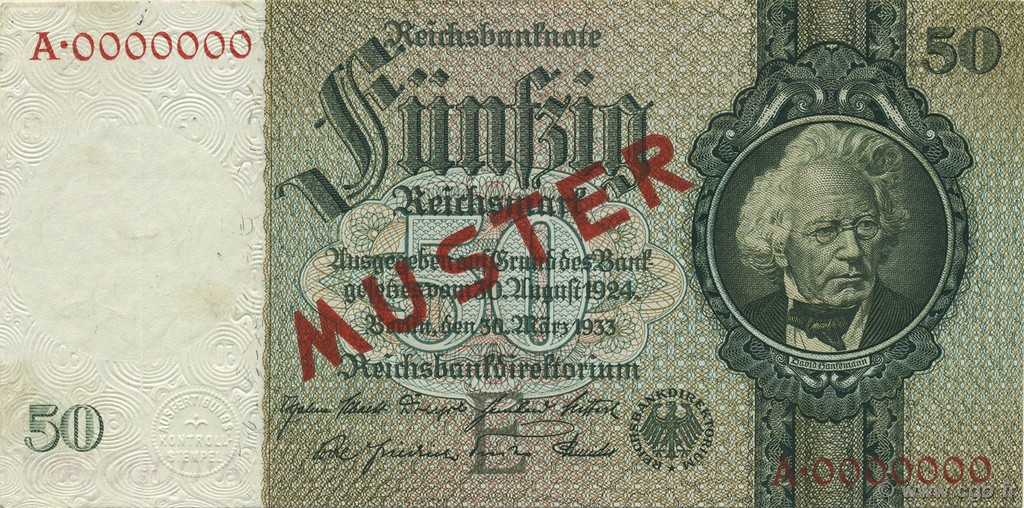 50 Reichsmark Spécimen ALLEMAGNE  1933 P.182as SUP