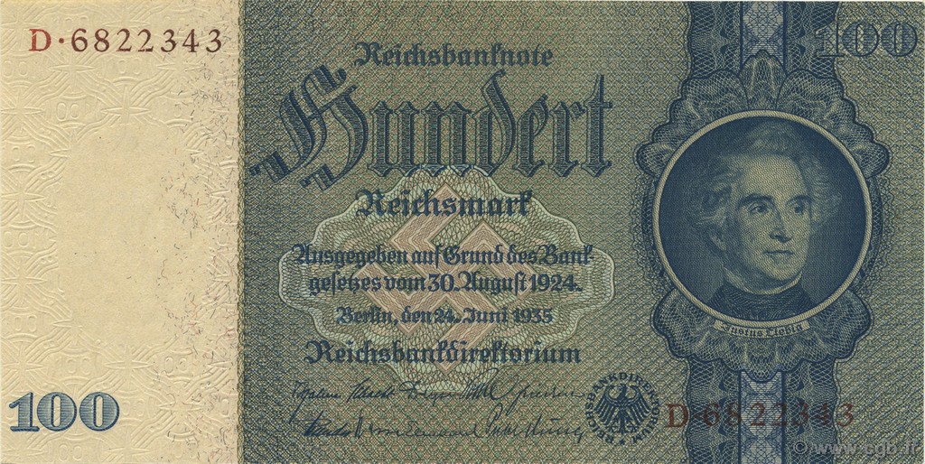100 Reichsmark DEUTSCHLAND  1935 P.183b fST+
