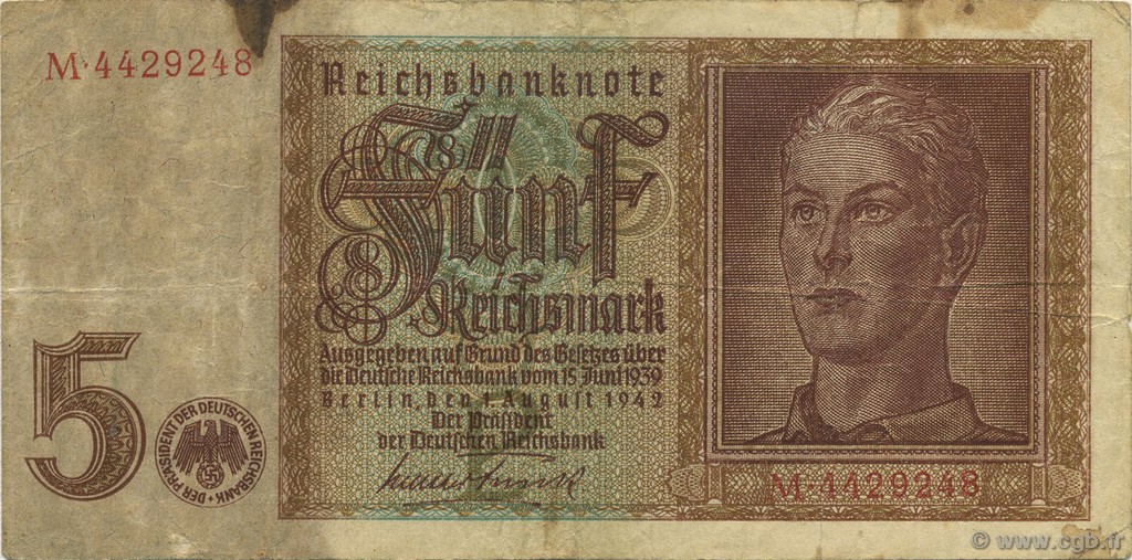 5 Reichsmark ALLEMAGNE  1942 P.186a TB