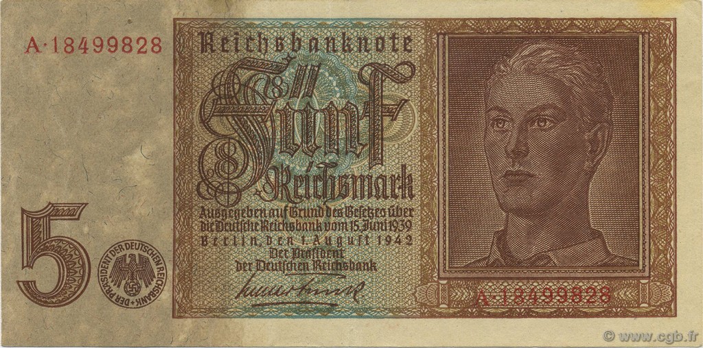 5 Reichsmark ALLEMAGNE  1942 P.186a SUP