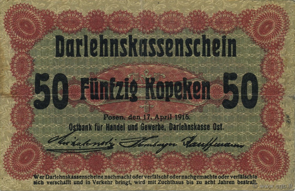 50 Kopeken GERMANY Posen 1916 P.R121c VF