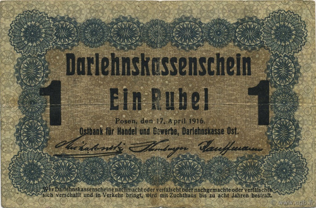 1 Rubel ALLEMAGNE Posen 1916 P.R122c TB