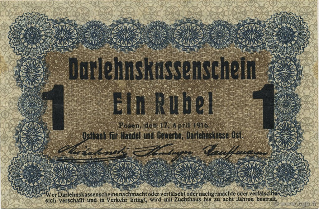 1 Rubel ALLEMAGNE Posen 1916 P.R122c SUP