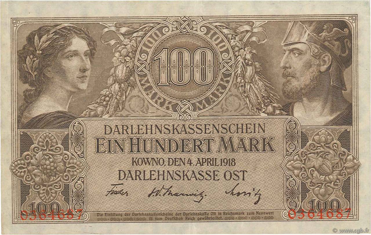 100 Mark GERMANY Kowno 1918 P.R133 XF+