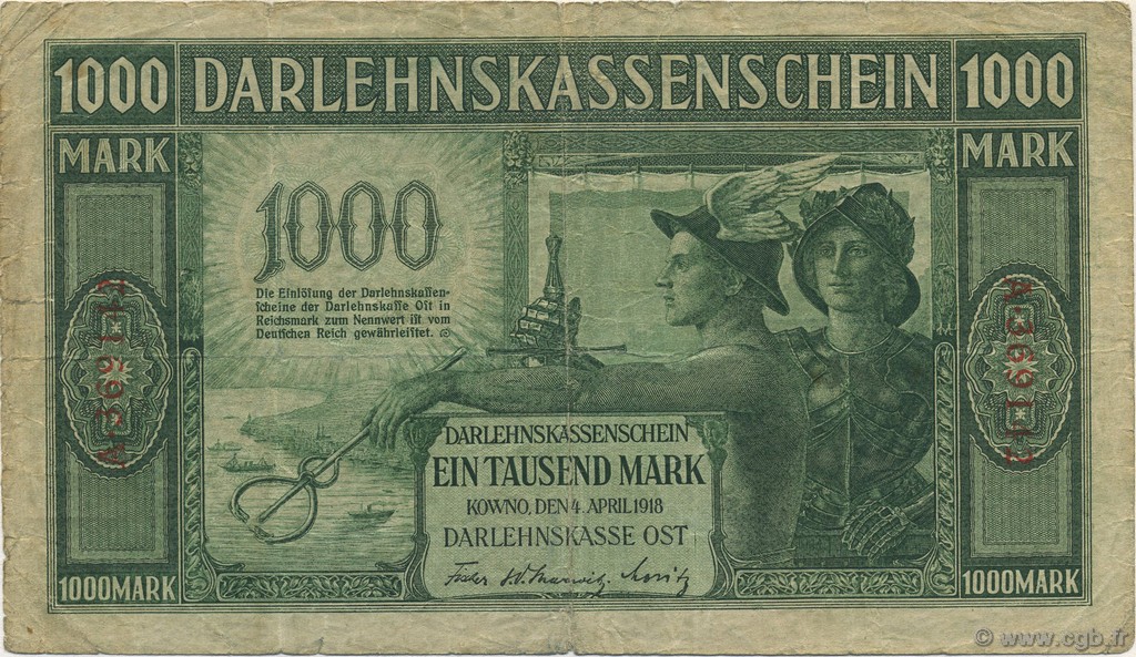 1000 Mark ALLEMAGNE Kowno 1918 P.R134a B+