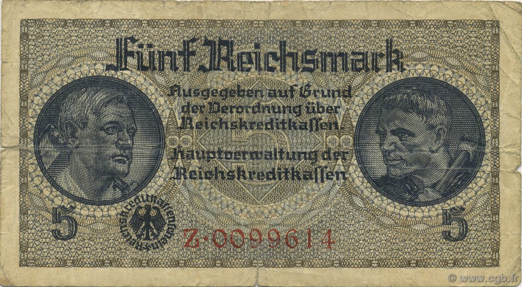 5 Reichsmark ALLEMAGNE  1940 P.R138a TB