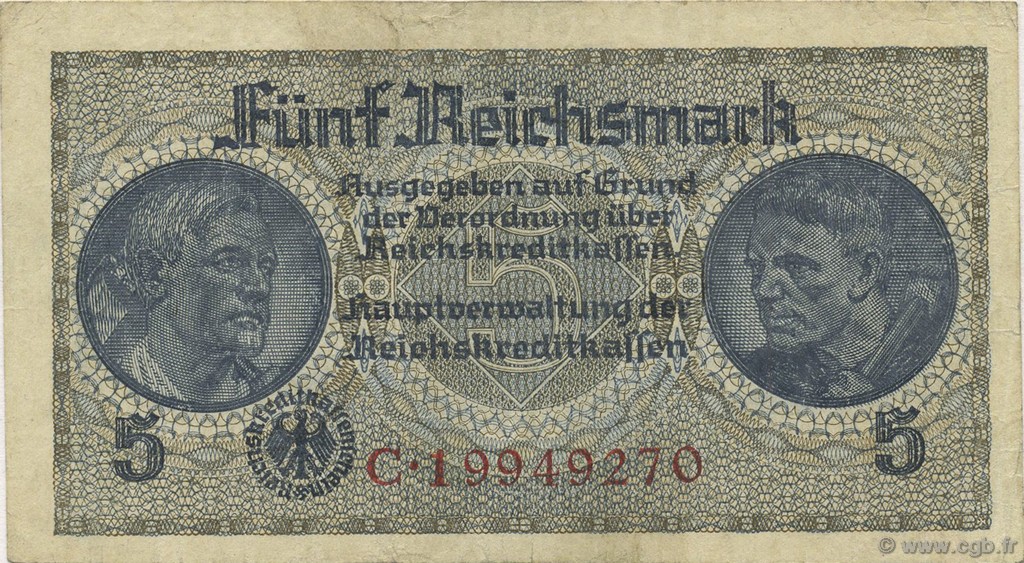 5 Reichsmark ALLEMAGNE  1940 P.R138b TTB