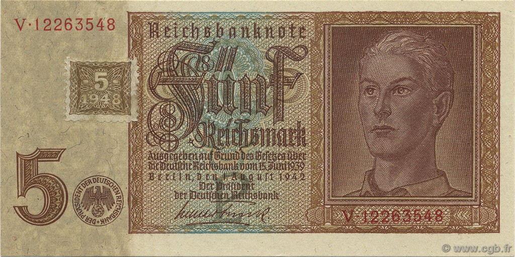5 Deutsche Mark ALLEMAGNE RÉPUBLIQUE DÉMOCRATIQUE  1948 P.03 pr.NEUF