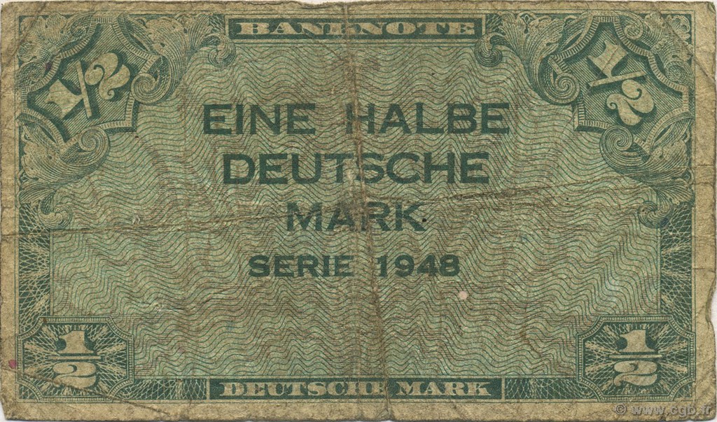 1/2 Deutsche Mark ALLEMAGNE FÉDÉRALE  1948 P.01a B+