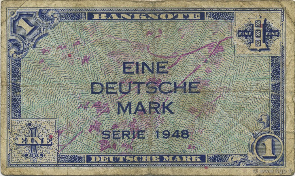 1 Deutsche Mark GERMAN FEDERAL REPUBLIC  1948 P.02a RC+