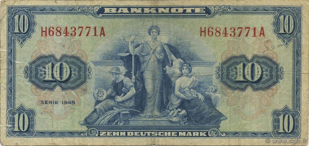 10 Deutsche Mark GERMAN FEDERAL REPUBLIC  1948 P.05a F