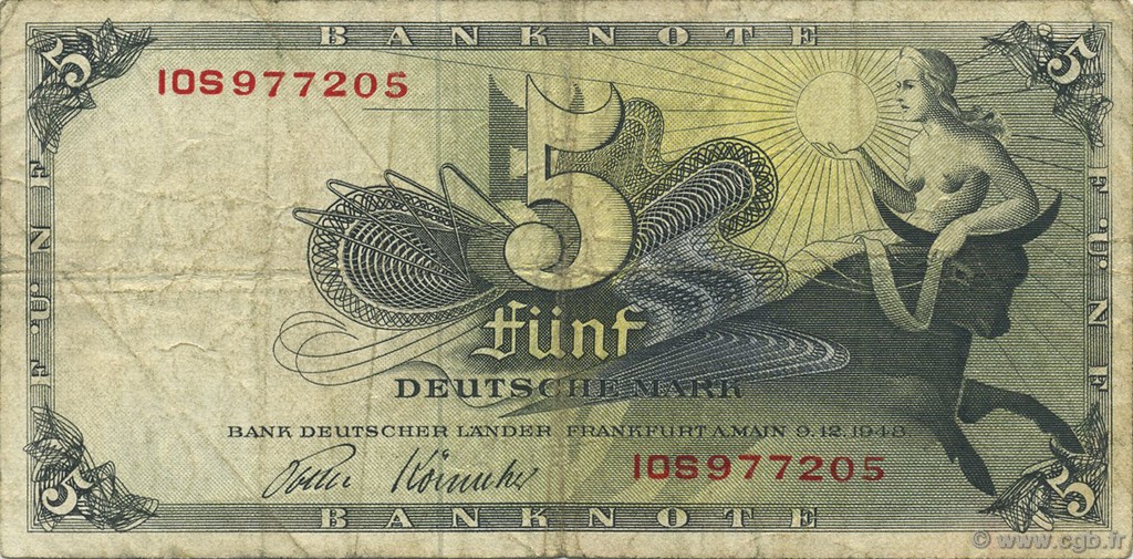 5 Deutsche Mark GERMAN FEDERAL REPUBLIC  1948 P.13i BC+