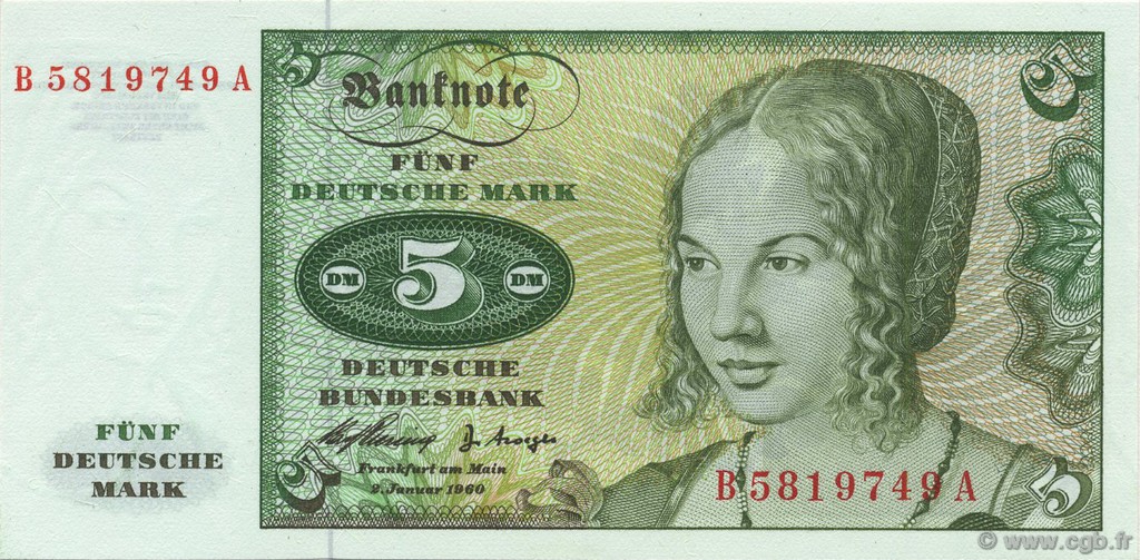 5 Deutsche Mark ALLEMAGNE FÉDÉRALE  1960 P.18a pr.NEUF