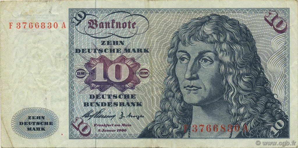 10 Deutsche Mark ALLEMAGNE FÉDÉRALE  1960 P.19a TTB