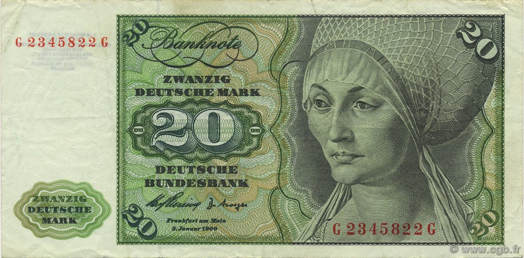 20 Deutsche Mark ALLEMAGNE FÉDÉRALE  1960 P.20a TTB