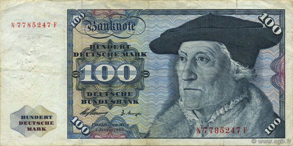 100 Deutsche Mark GERMAN FEDERAL REPUBLIC  1960 P.22a F+