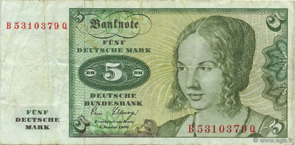 5 Deutsche Mark ALLEMAGNE FÉDÉRALE  1980 P.30b TTB