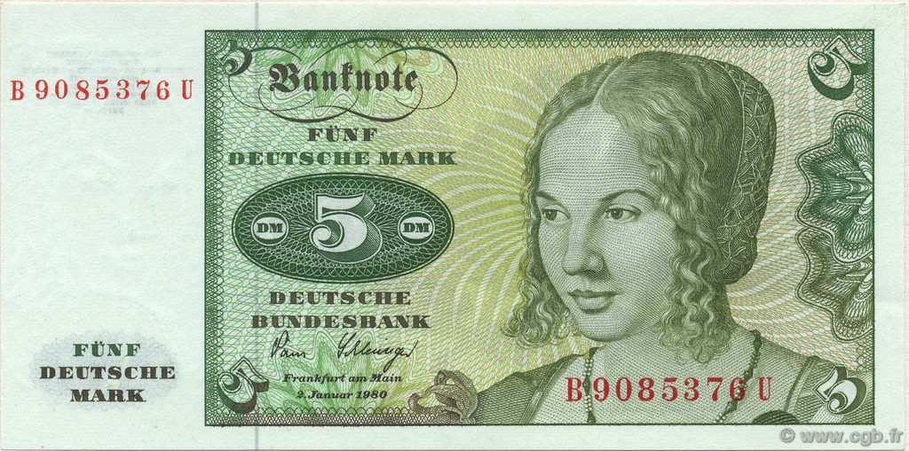 5 Deutsche Mark GERMAN FEDERAL REPUBLIC  1980 P.30b UNC