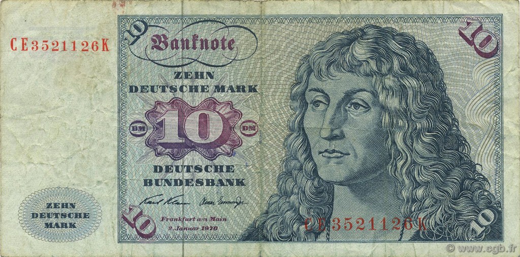 10 Deutsche Mark GERMAN FEDERAL REPUBLIC  1970 P.31a RC+