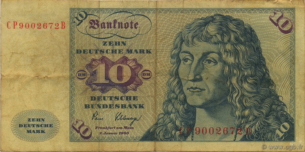 10 Deutsche Mark GERMAN FEDERAL REPUBLIC  1980 P.31d P