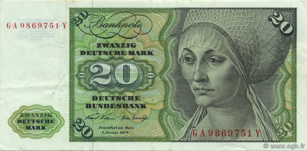 20 Deutsche Mark ALLEMAGNE FÉDÉRALE  1970 P.32a TTB+