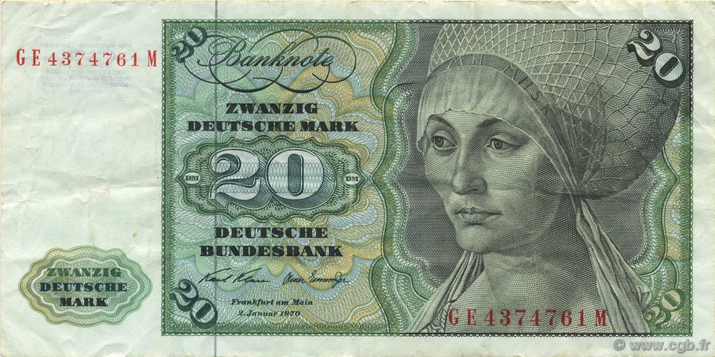 20 Deutsche Mark ALLEMAGNE FÉDÉRALE  1970 P.32a TTB+