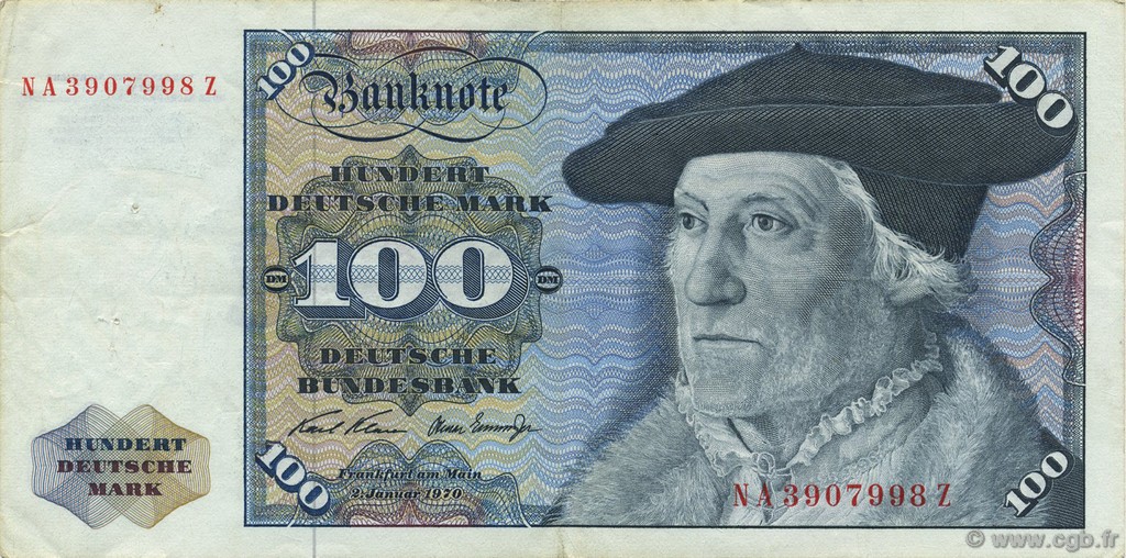 100 Deutsche Mark GERMAN FEDERAL REPUBLIC  1970 P.34a VF
