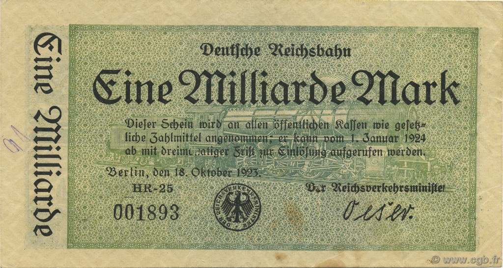 1 Milliard Mark ALLEMAGNE  1923 PS.1020 TTB
