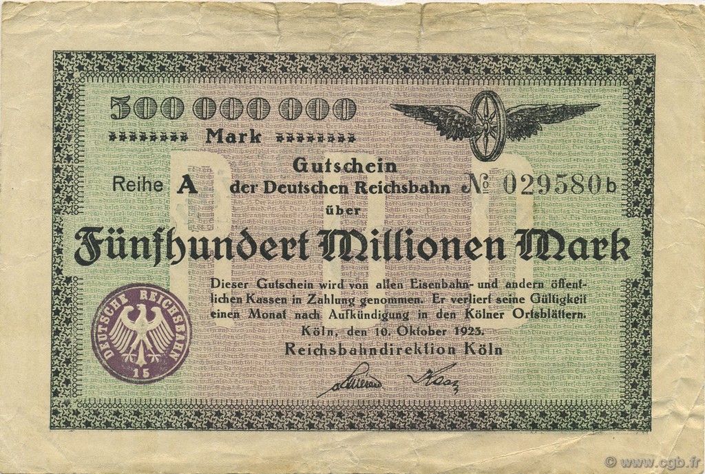 500 Millions Mark GERMANY  1923 PS.1289 VF