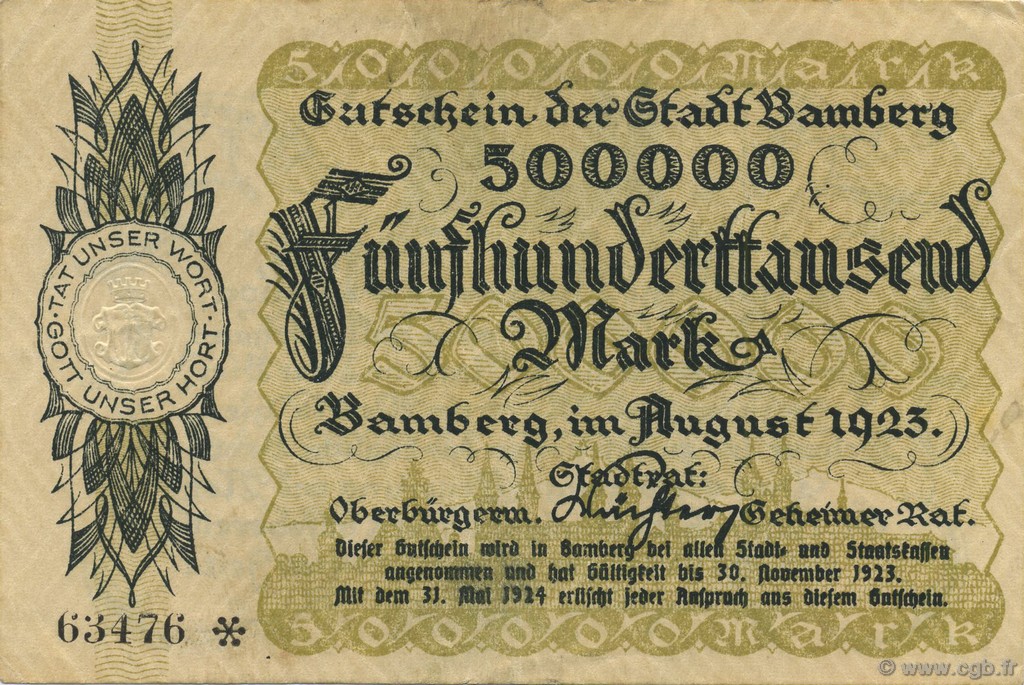 500000 Mark ALLEMAGNE Bamberg 1923  TTB