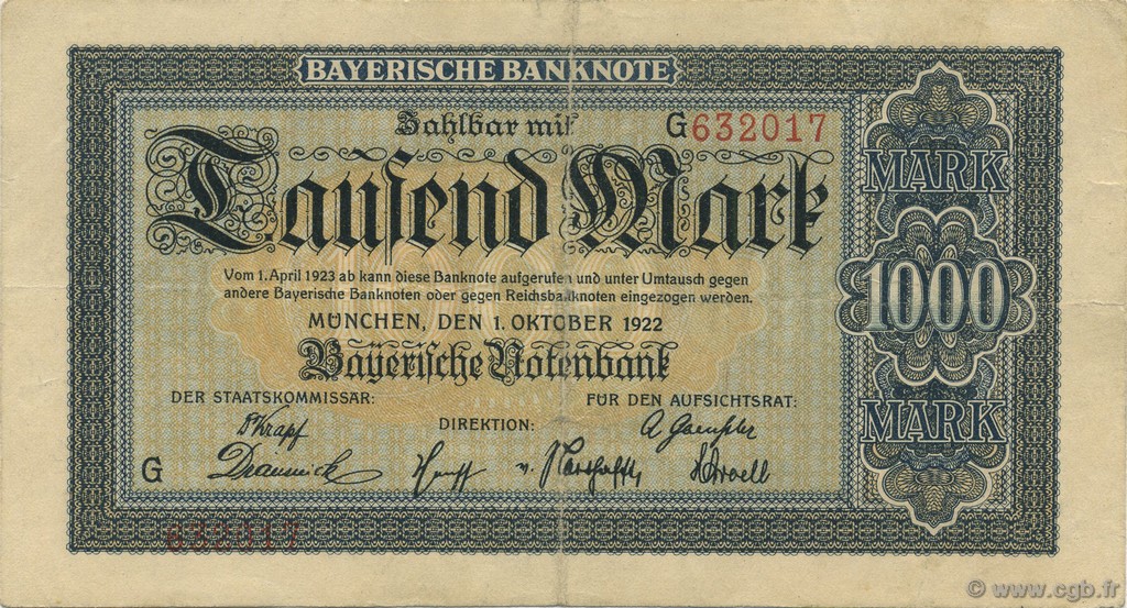 1000 Mark ALLEMAGNE Munich 1922 PS.0924 TB+
