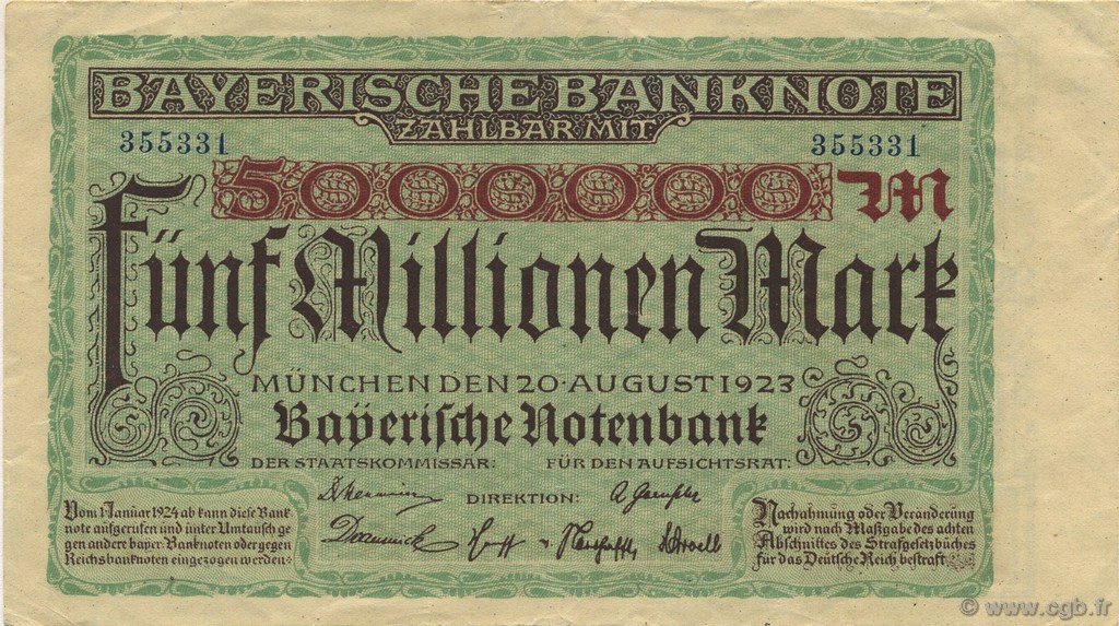 5 Millions Mark ALLEMAGNE Munich 1923 PS.0932 TTB+