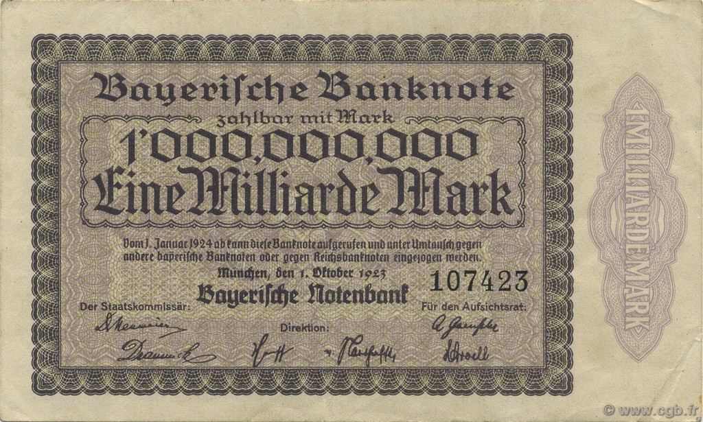 1 Milliard Mark ALLEMAGNE Munich 1923 PS.0936 TTB+