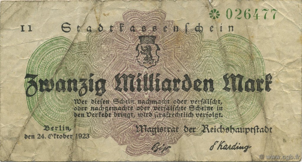 20 Milliards Mark ALLEMAGNE Berlin 1923  TB