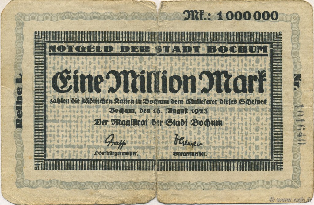 1 Million Mark ALLEMAGNE Bochum 1923  B