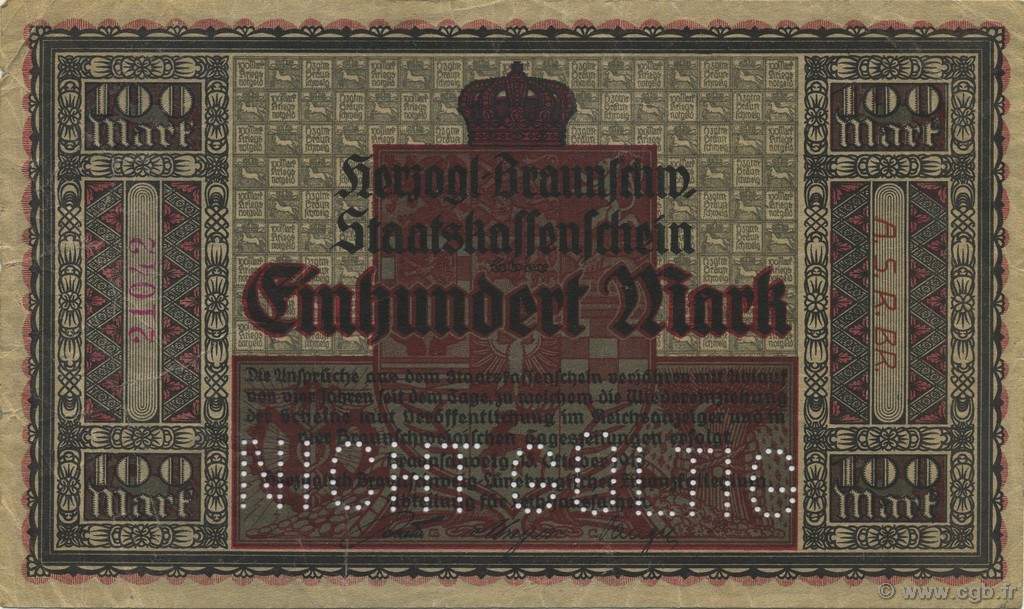100 Mark ALLEMAGNE Braunschweig 1918  TTB