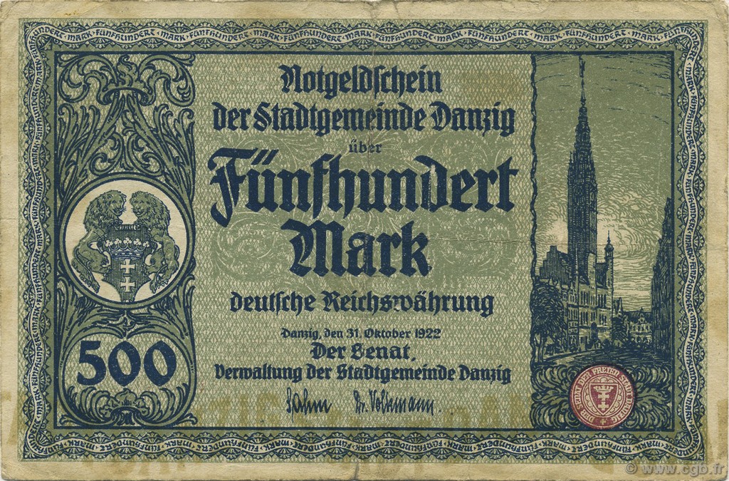 500 Mark DANTZIG  1922 P.14 TB+