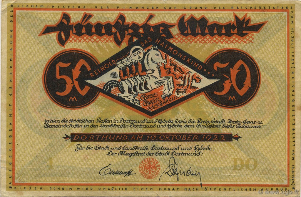 50 Mark ALLEMAGNE Dortmund 1922  TTB